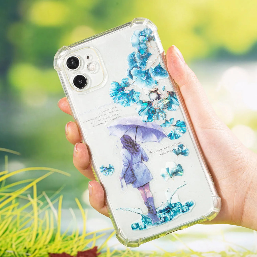 Decorative sticker roll with six natural leaf designs including ginkgo and maple patterns for hand accounts