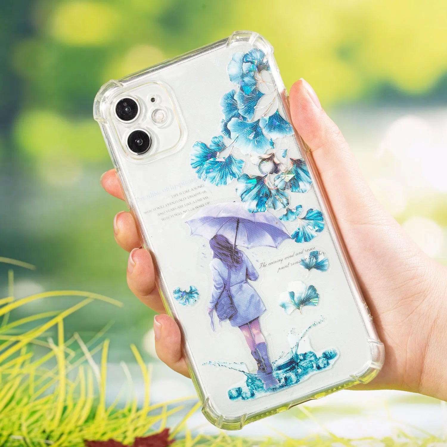Decorative sticker roll with six natural leaf designs including ginkgo and maple patterns for hand accounts