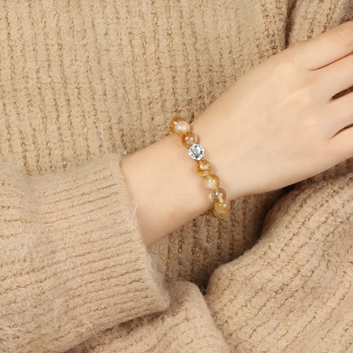 Geometric citrine crystal bracelet with 10mm width and grinding finish