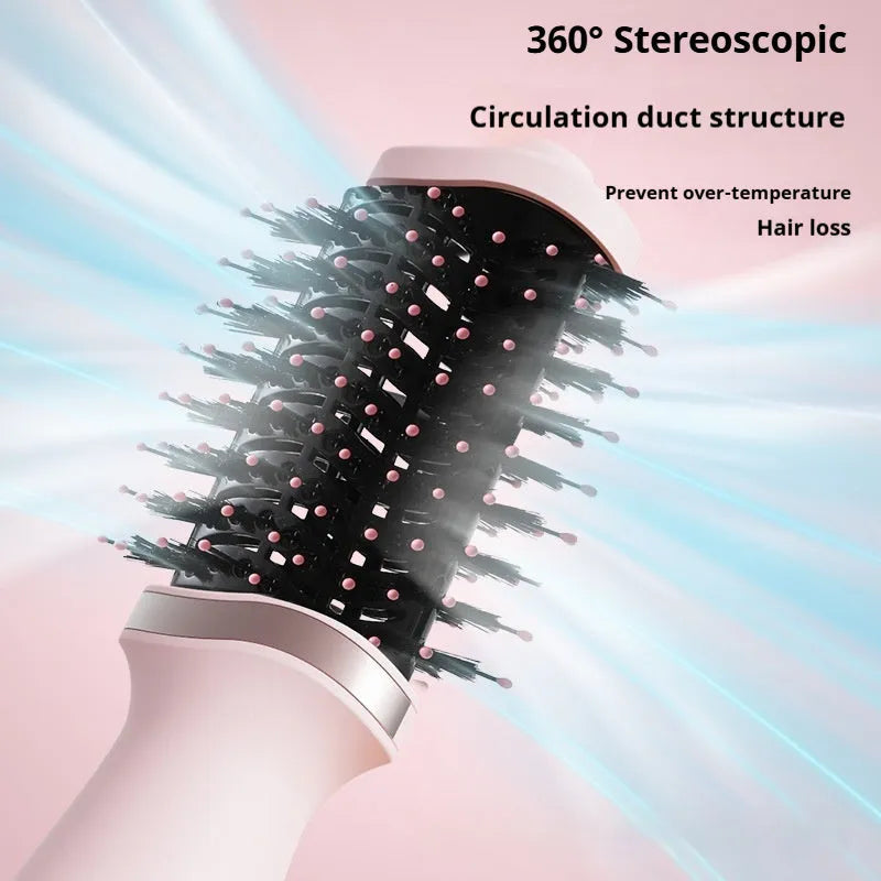 Pink multifunctional hair dryer styling comb with curling and combing functions