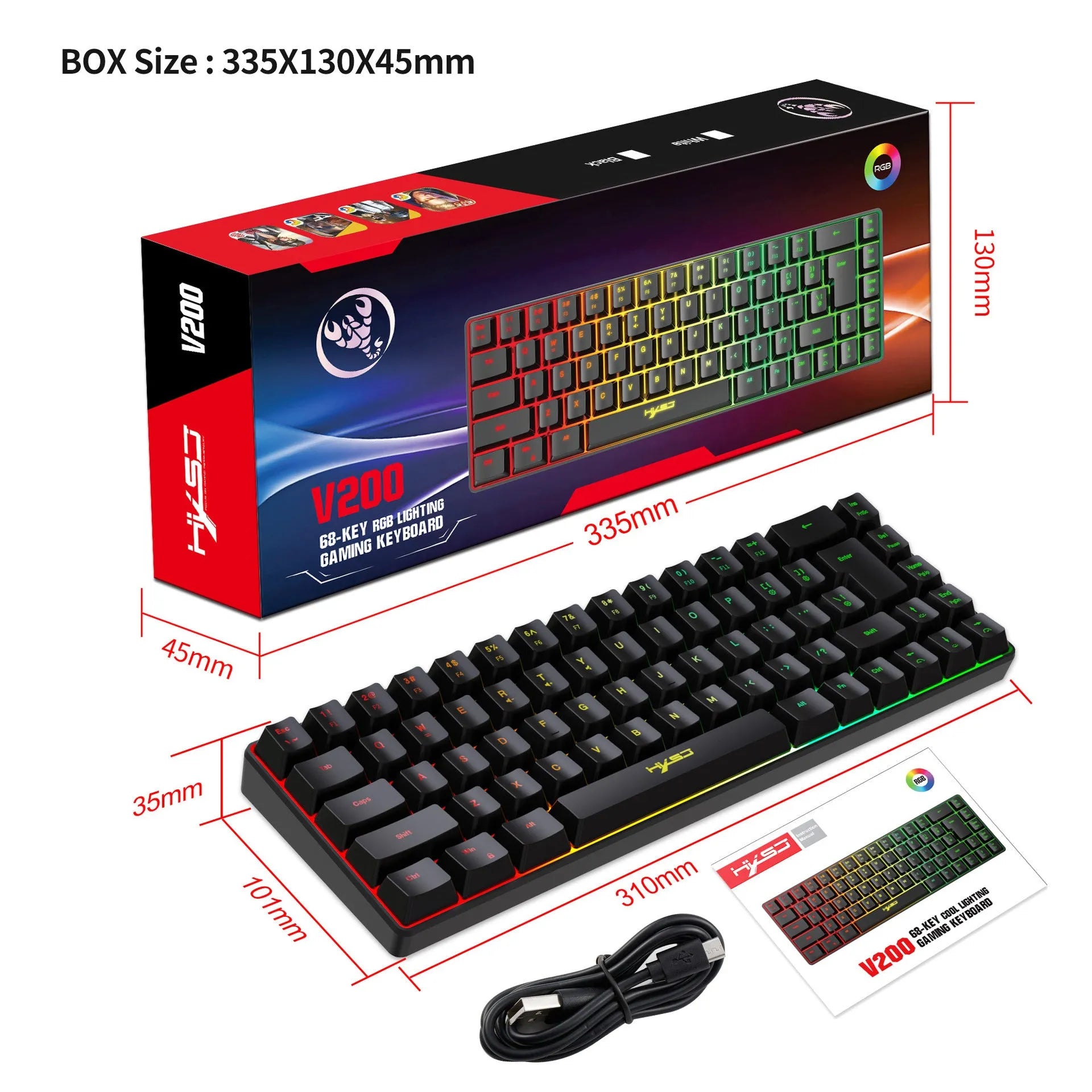 Compact membrane gaming keyboard 68-key wired USB ABS plastic black colour