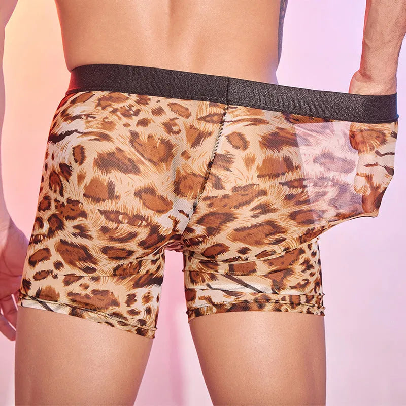 Men's leopard print boxer shorts in free size with nylon fabric construction