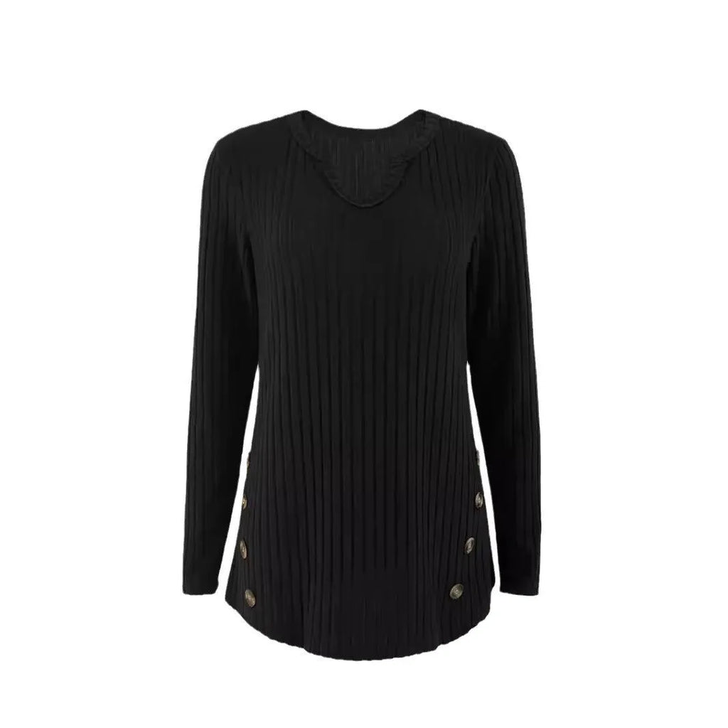 Casual button-front polyester sweater in Japanese Korean style, black or grey green colour
