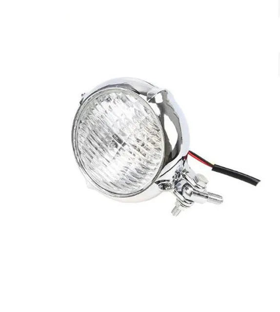 Retro black electroplated Harley headlight for cars with a halogen bulb.