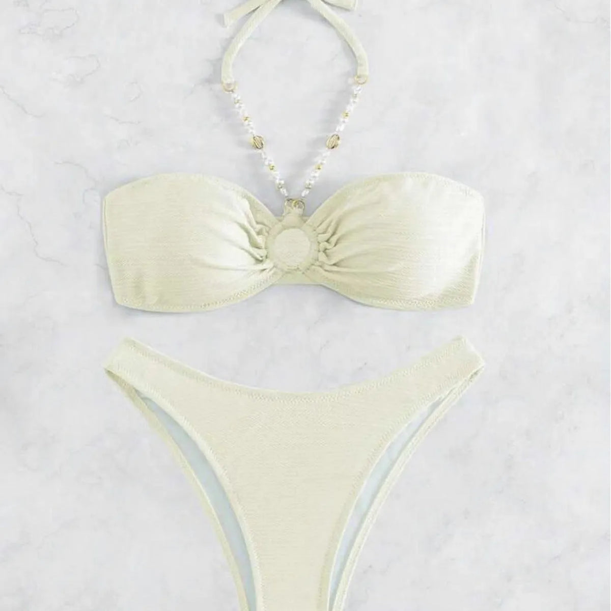 Women's halter bikini set in solid colour with briefs style for swimming