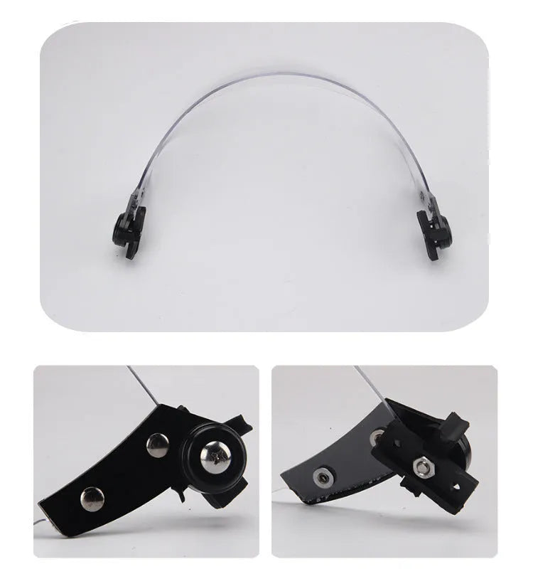 Transparent polycarbonate full face shield for safety helmet mounting.