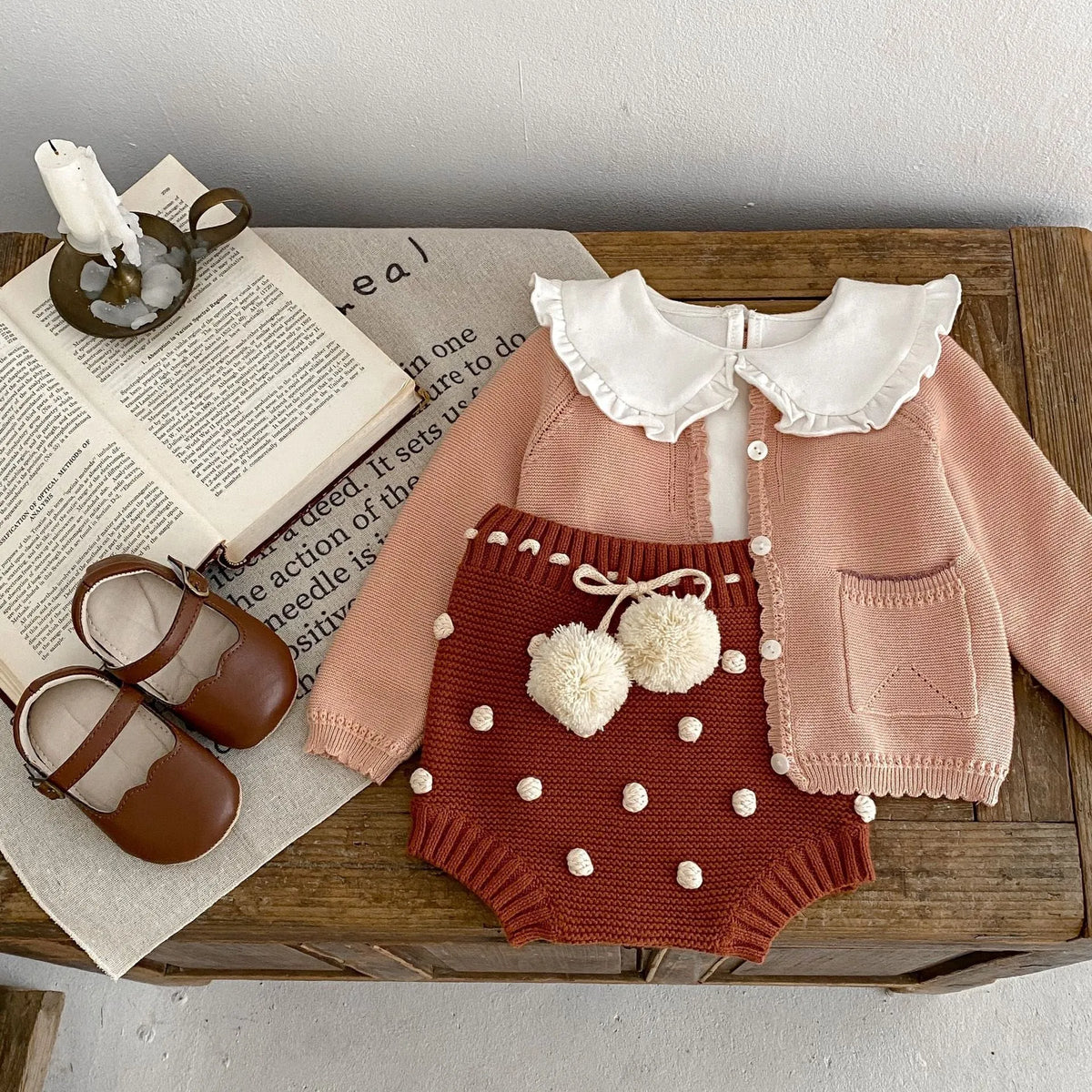 Baby girl cotton knit cardigan in lotus root pink, single-breasted long sleeve, sizes 66cm to 100cm