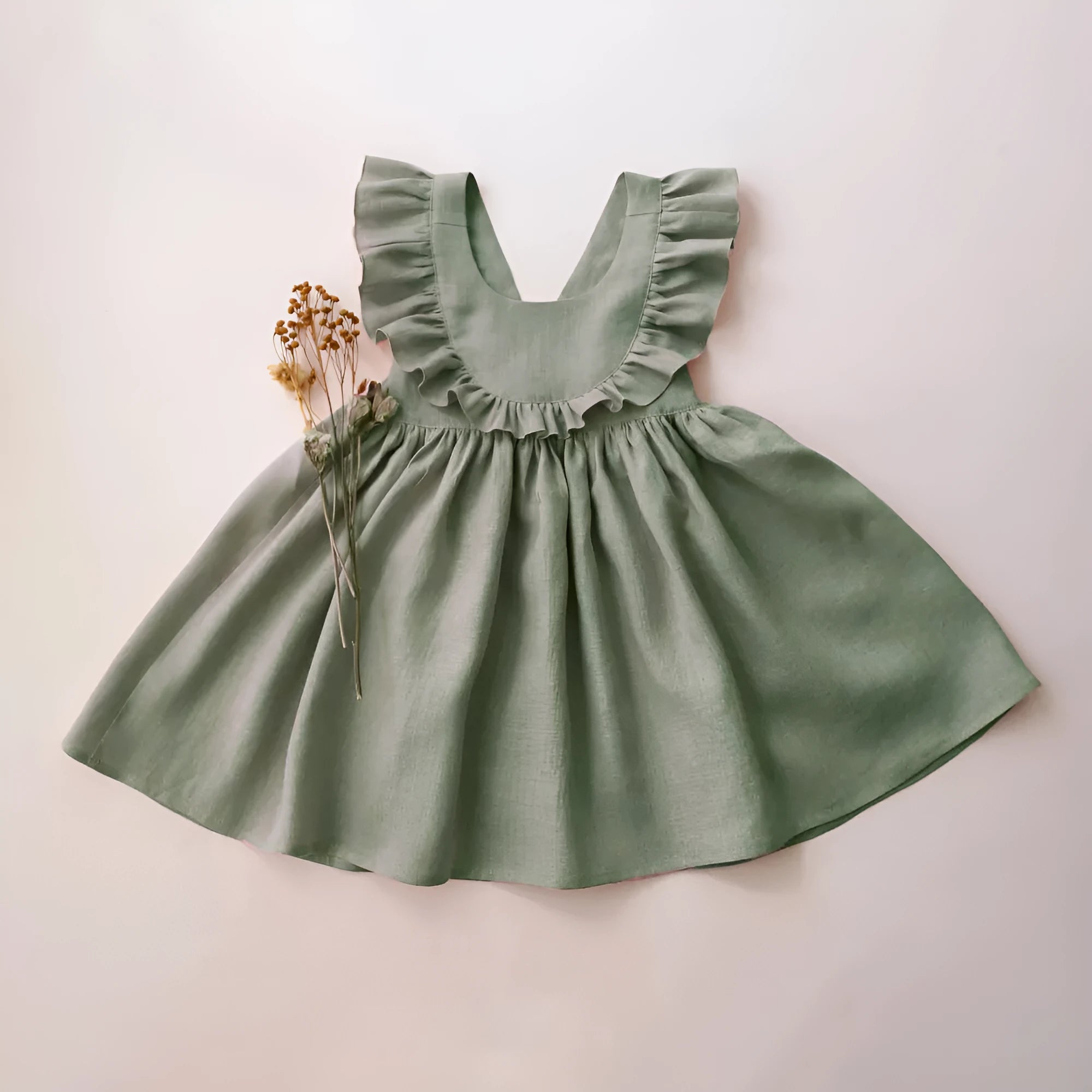 Baby girl's summer cotton A-line suspender dress in green, pink, or plaid for heights 73-110cm