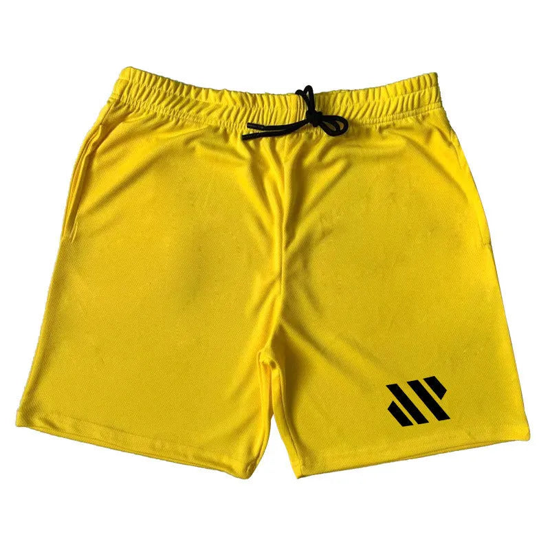 Metal silk fabric sports shorts in loose running style on a hanger, shown in army green colour.
