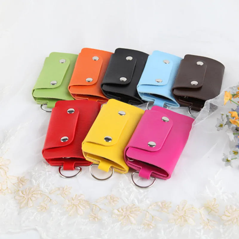 Colourful button closure PU leather key case in square vertical shape with soft plain finish