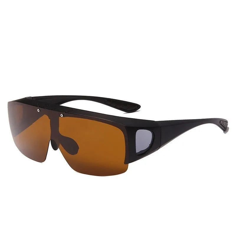 Polarised one-piece myopia sports sunglasses for cycling and outdoor use in various lens colours.