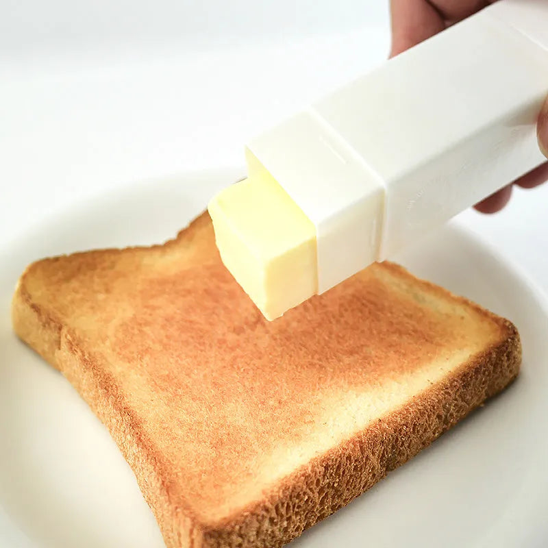 White butter applicator box with 6x6x3cm butter stick, polypropylene storage container for kitchen baking.