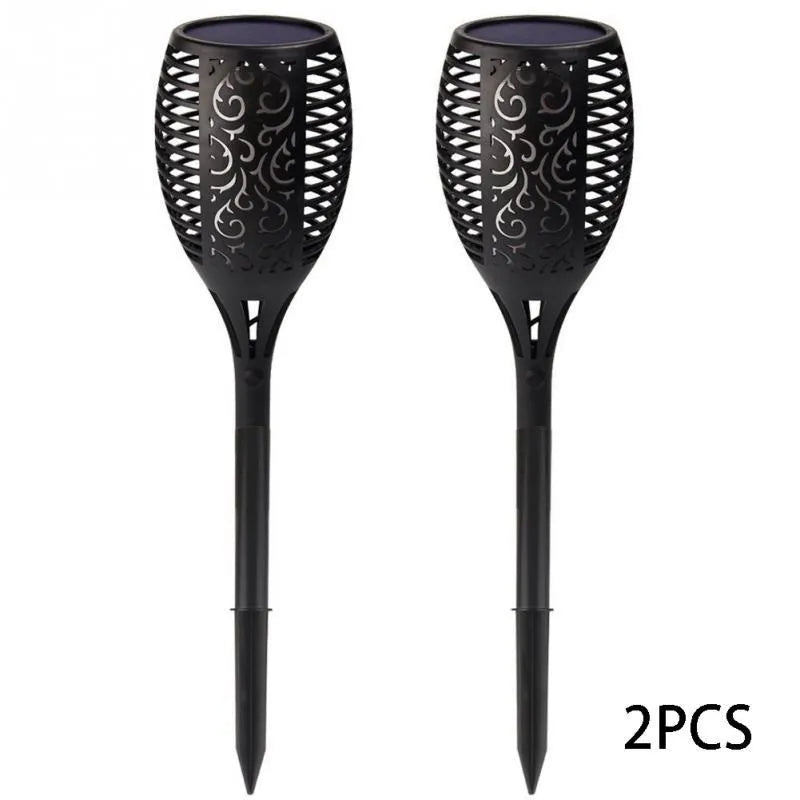 Black solar torch light with stake, 32cm lamp, IP65 waterproof, 96 LEDs for outdoor garden use