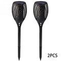 Black solar torch light with stake, 32cm lamp, IP65 waterproof, 96 LEDs for outdoor garden use