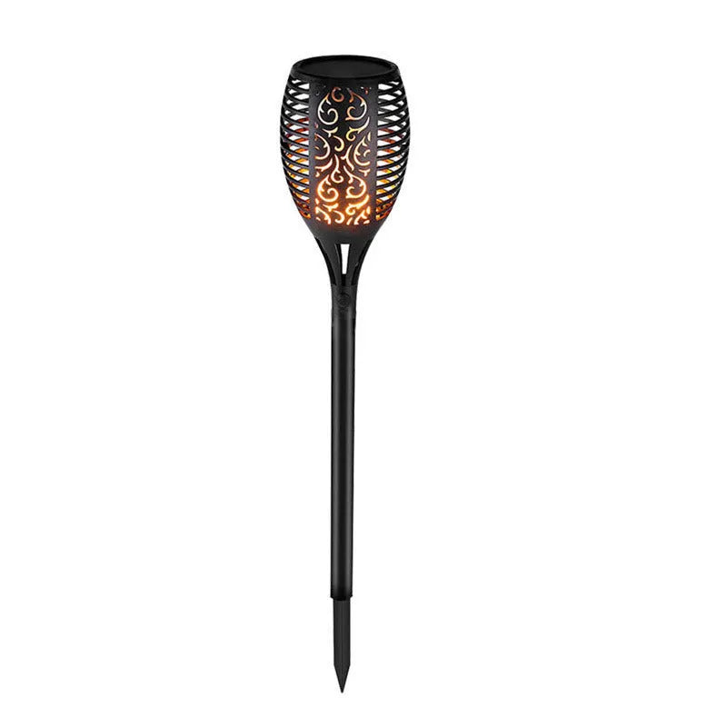 Black solar torch light with stake, 32cm lamp, IP65 waterproof, 96 LEDs for outdoor garden use