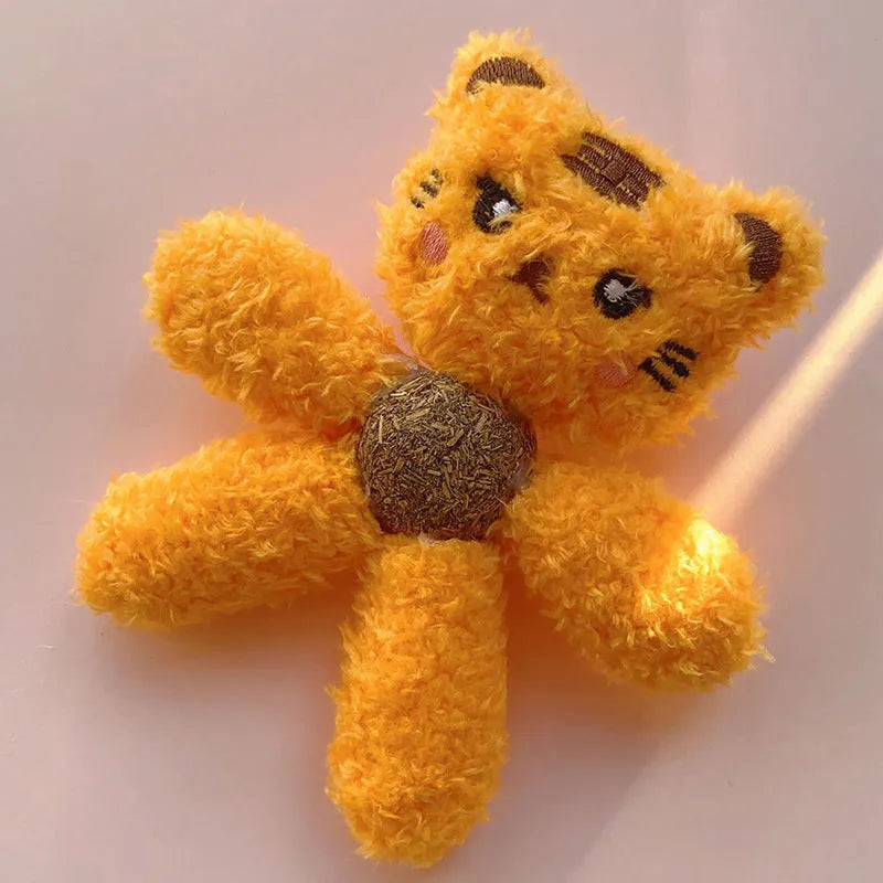Catnip chewing ball toy in animal designs for dental cleaning and interactive play