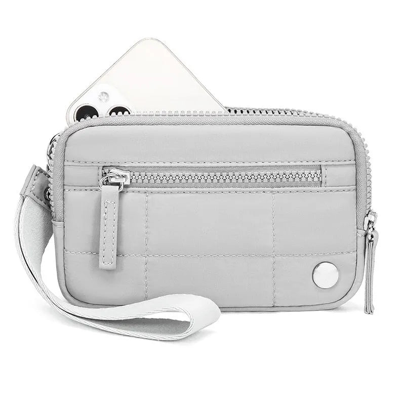 Waterproof quilted transparent deck handbag in nylon fabric with detachable shoulder strap