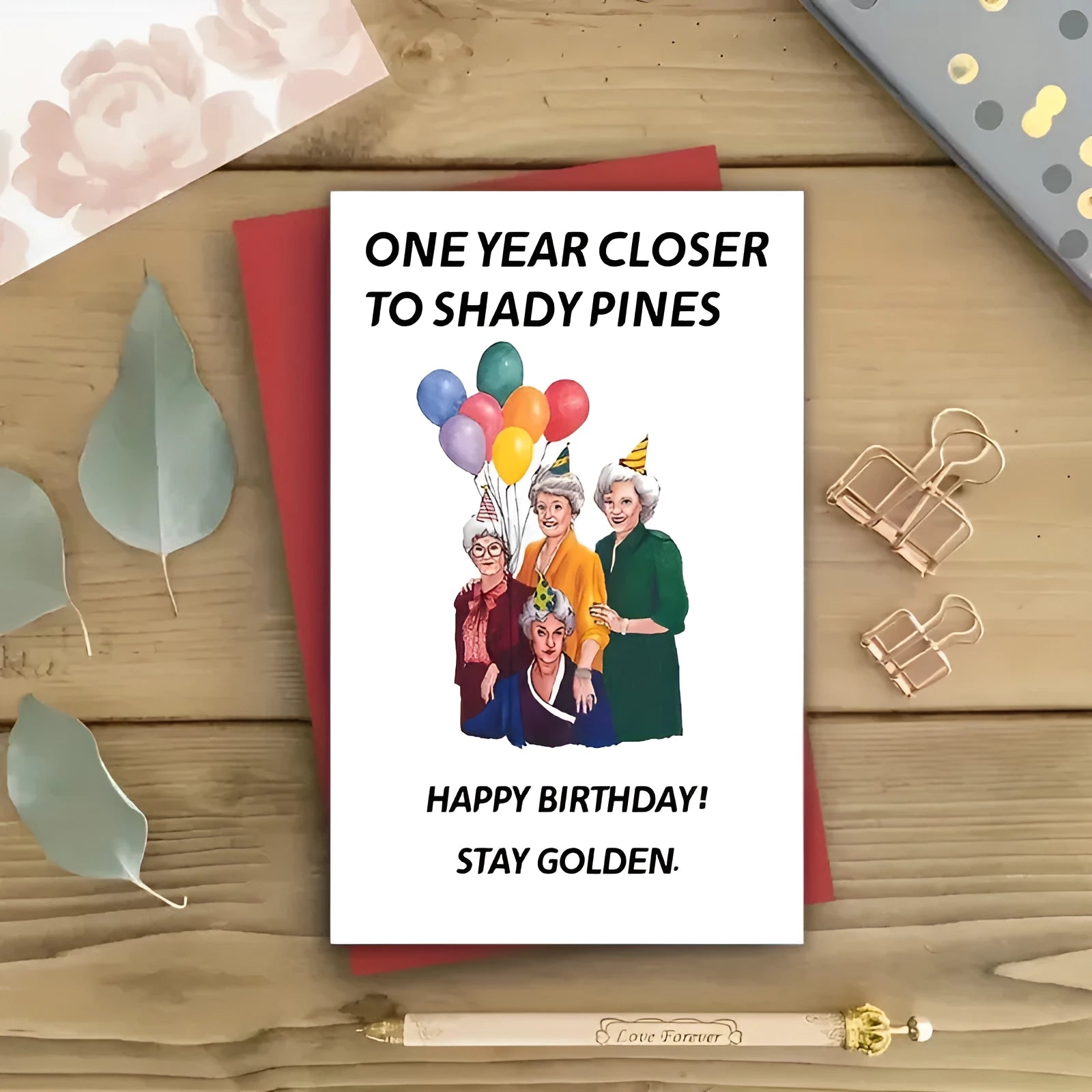 Simple modern birthday greeting card with a selection of colourful and kraft paper envelopes in two sizes.