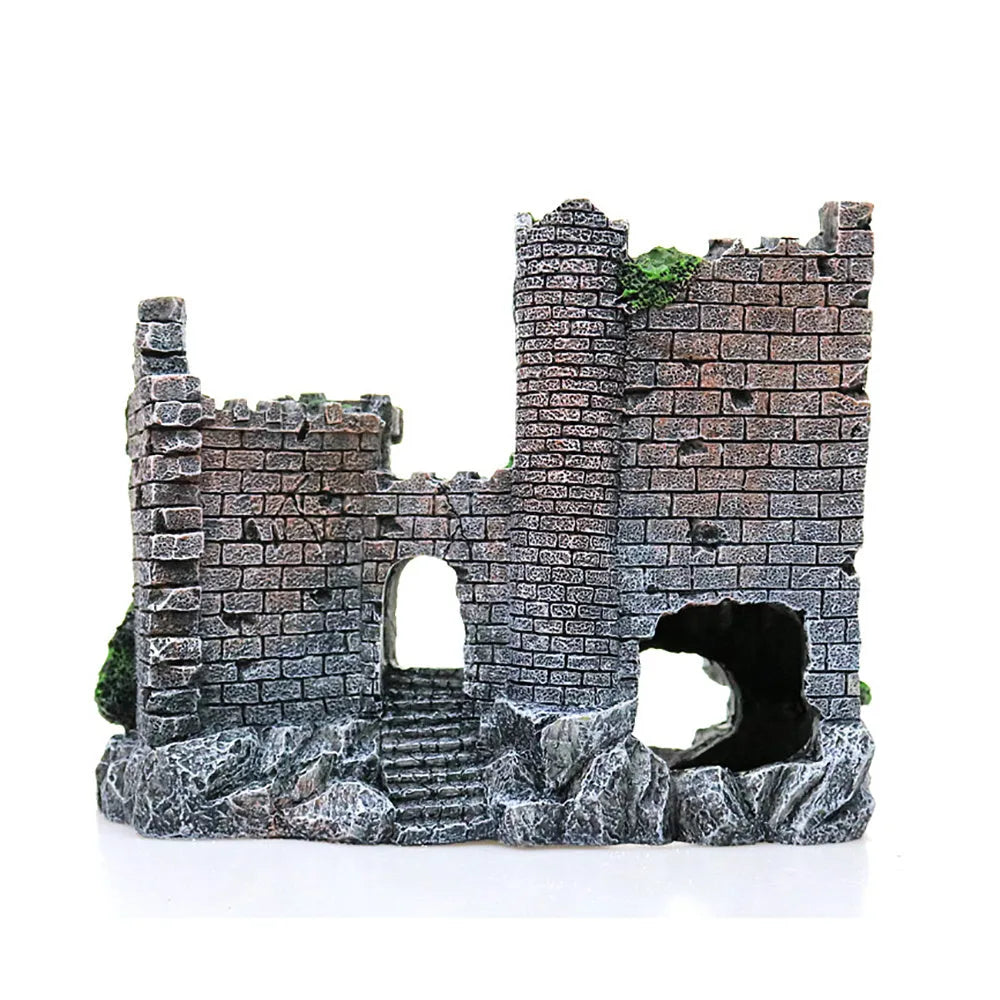 Resin castle aquarium decoration in Castle colour, 17 x 6 x 13cm, retro European style fish tank ornament