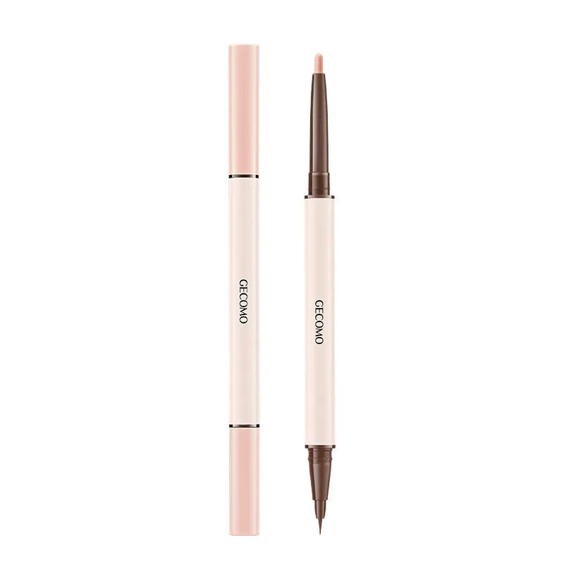 Double-headed liquid eyeliner pen with pearlescent star eyes design in floating platinum and nude apricot colours