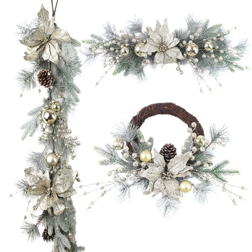 Plastic Christmas door hanging set with rattan, garland, lintel and upside-down tree in multiple sizes