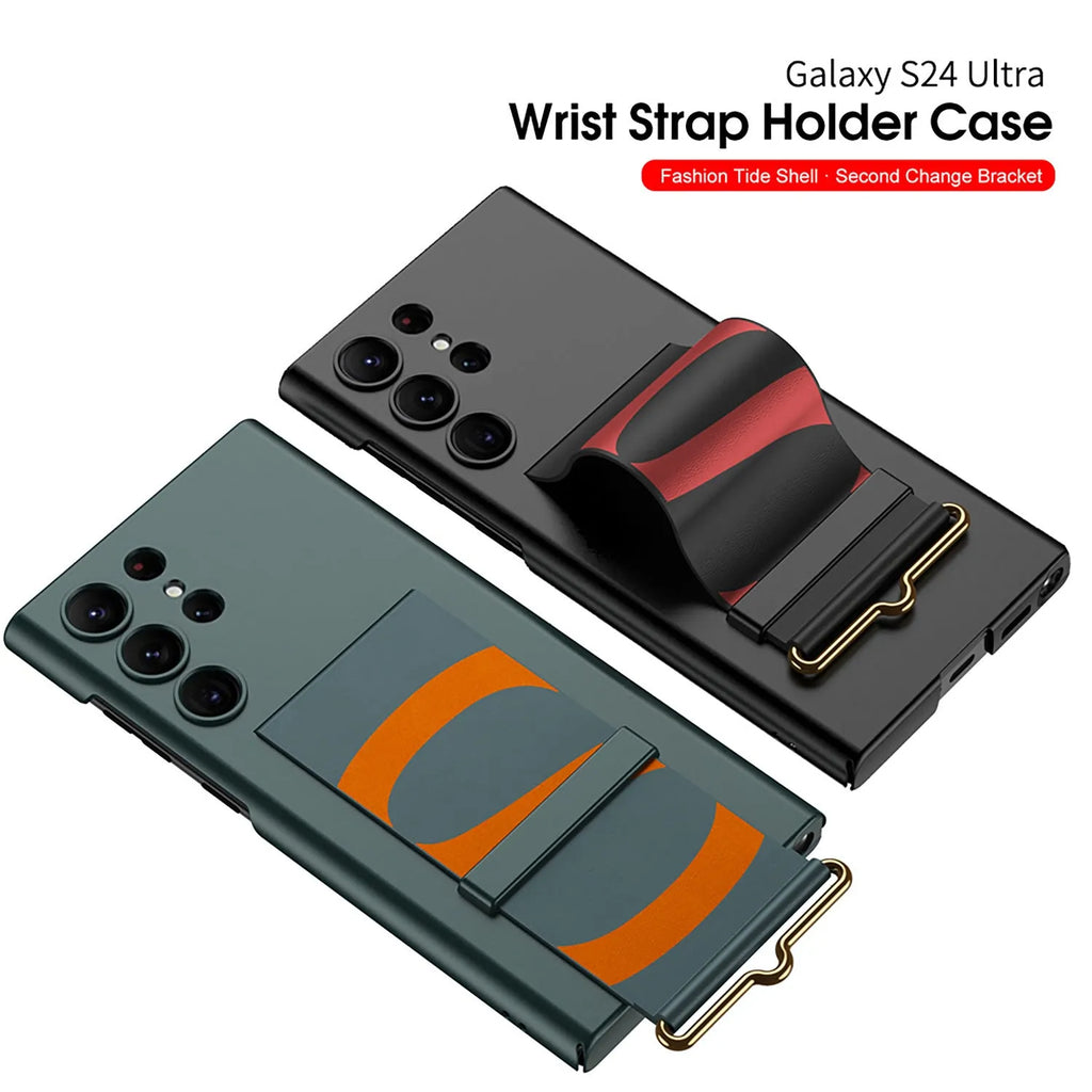 Ultra-thin PC phone case in carbon fiber pattern with bracket for Samsung Galaxy S23 Ultra