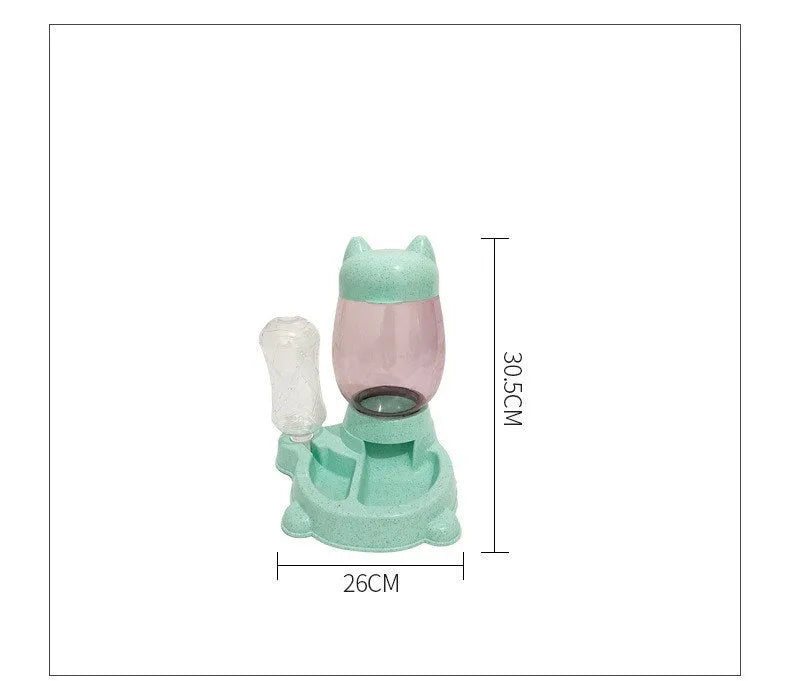 Two-in-one gravity pet feeder and waterer with PET barrel and PP base, 30.5cm total height
