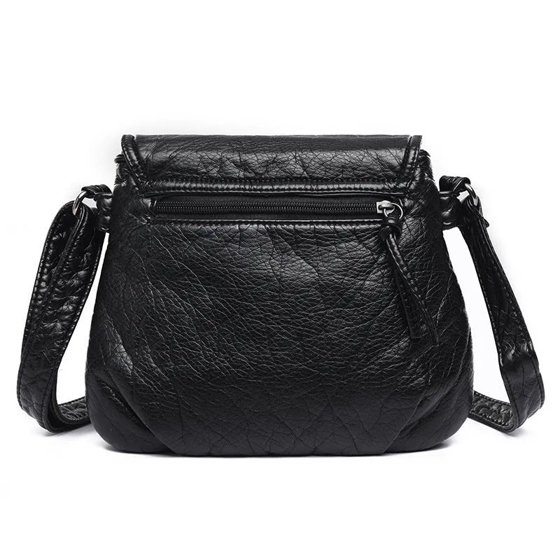 REPRCLA women's black crossbody messenger bag in soft PU leather, 25cm x 22cm x 3cm, two-layer design