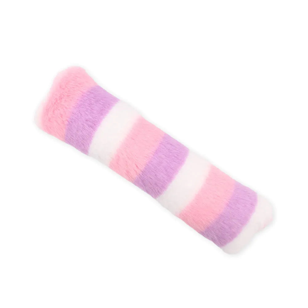 Soft plush interactive cat toy with catnip and crinkle sound feature in assorted colours.