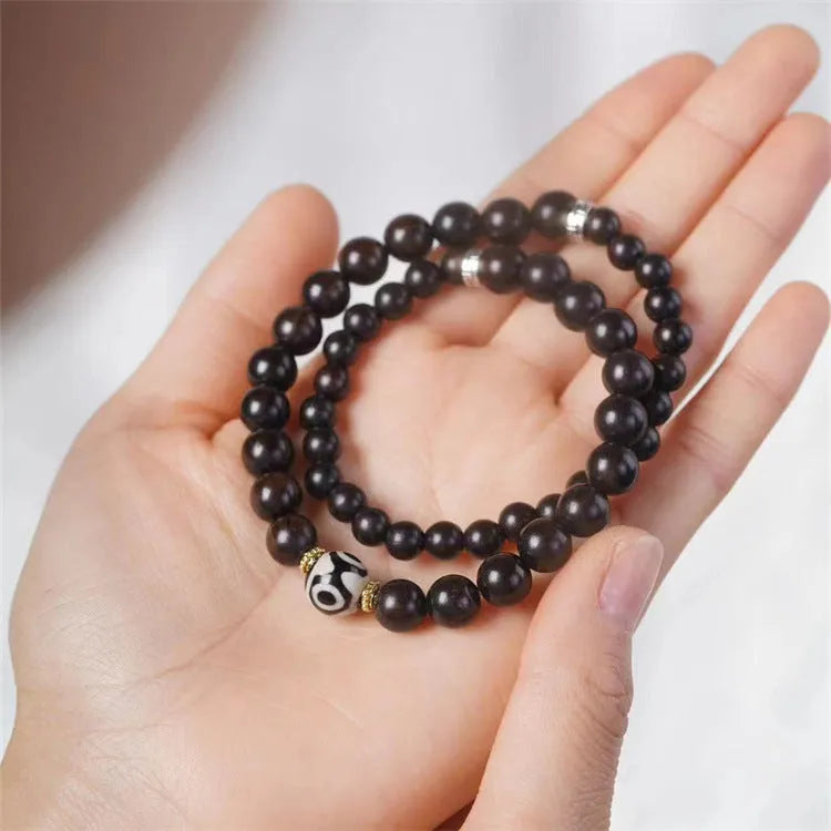 Ebony wood Tibetan prayer bead bracelet with 8mm beads in two-circle design