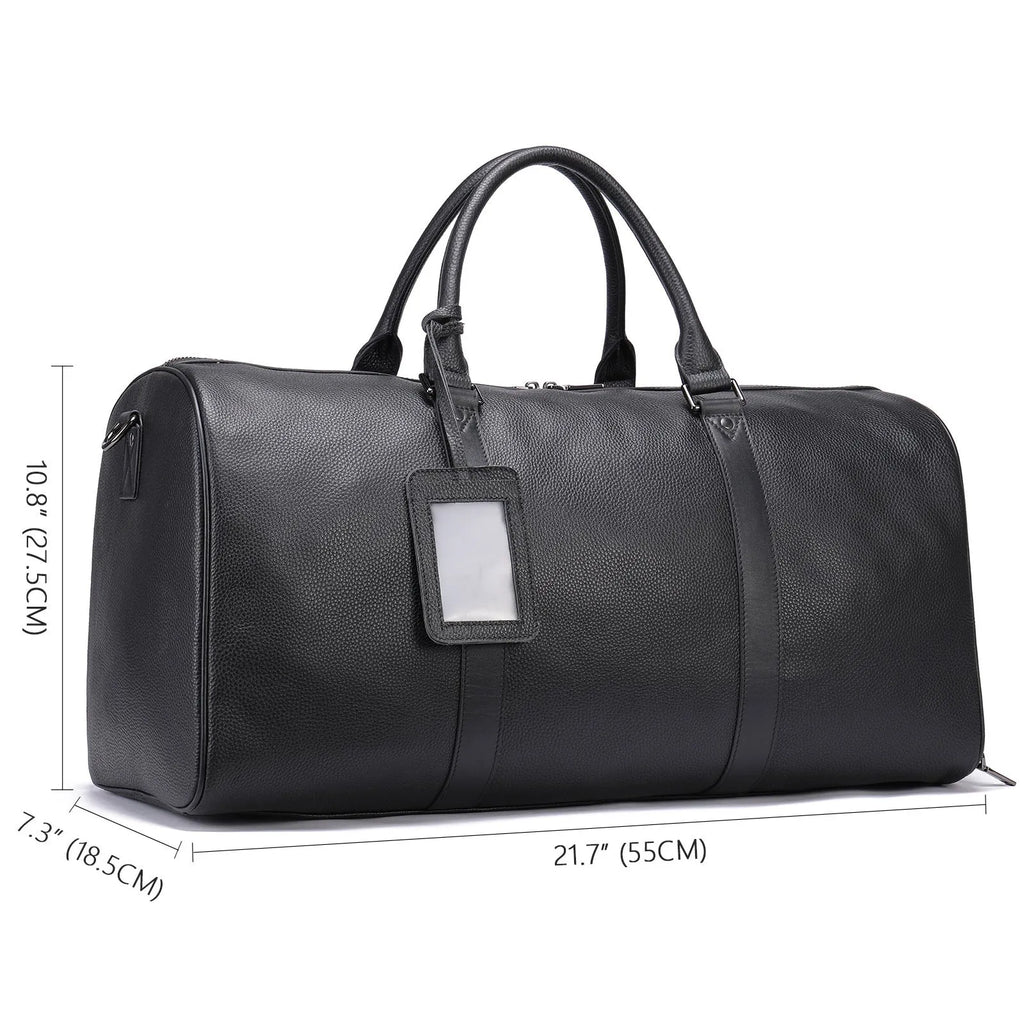 Men's large black leather tote bag with single shoulder strap
