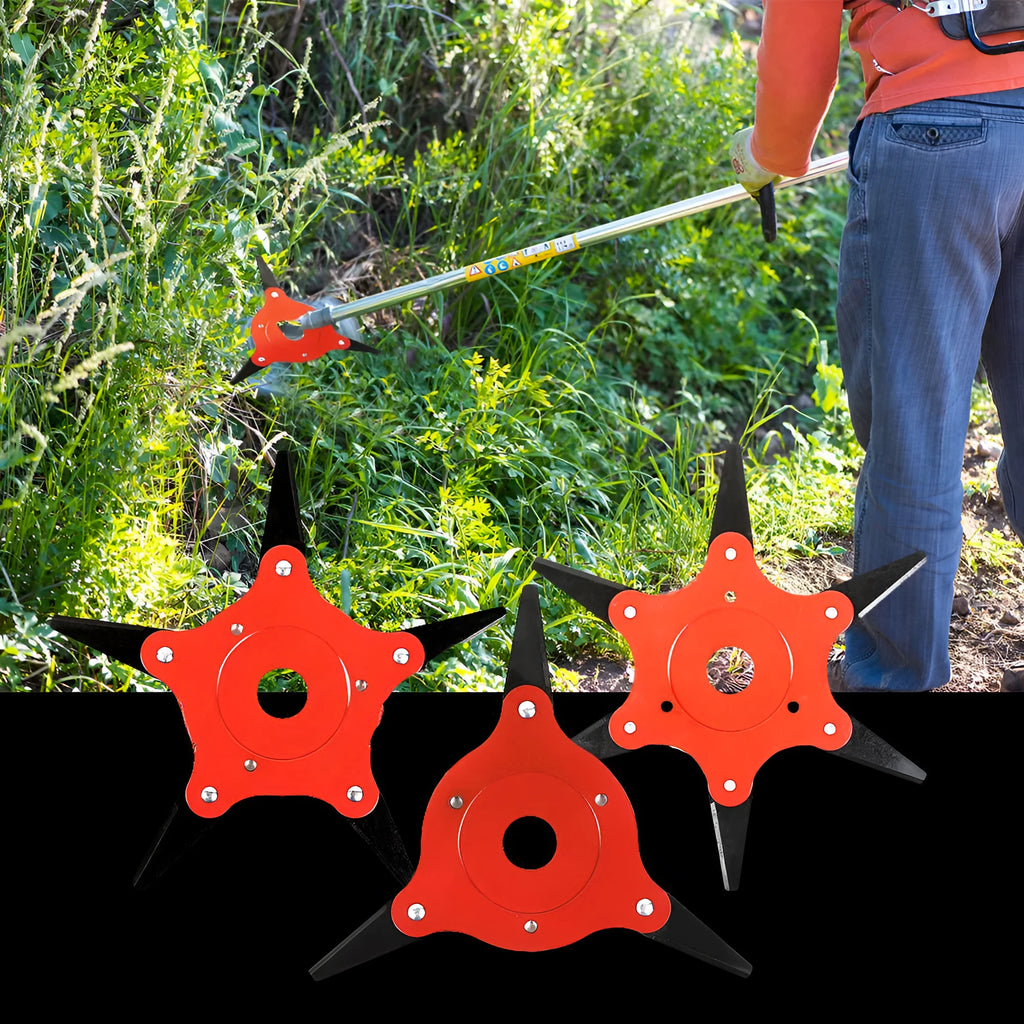 Multi-leaf cast steel mowing head blades with red six-leaf lightweight knife on grass trimmer