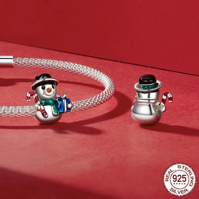 S925 silver snowman charm bead 13x12mm with 4.5mm hole, dripping oil finish, colour BSC939
