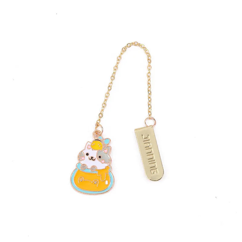 Jane Key Foodie Cute Pet Cat cartoon design metal pendant bookmark on PVC card.