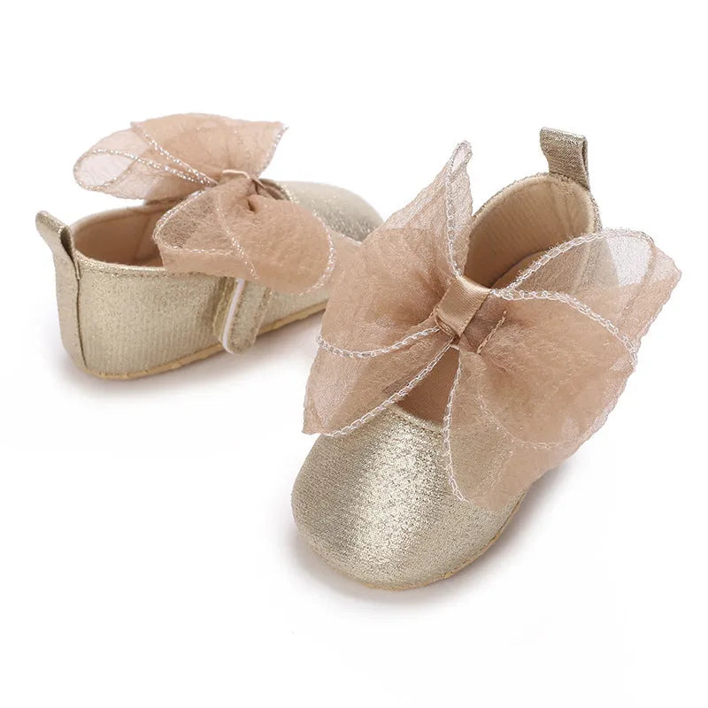 Baby toddler princess shoes with soft sole, Velcro fastening, artificial PU upper, in black, gold, silver or pink