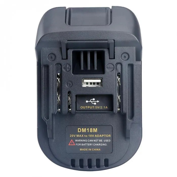 Black Milwaukee to MAKITA battery adapter measuring 125x90x65mm for DM18M tools converting to H99F batteries