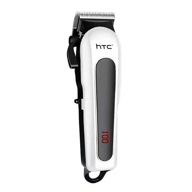 Professional digital electric hair clipper in black, red, or white with brushless motor, charger, combs, and cleaning tools