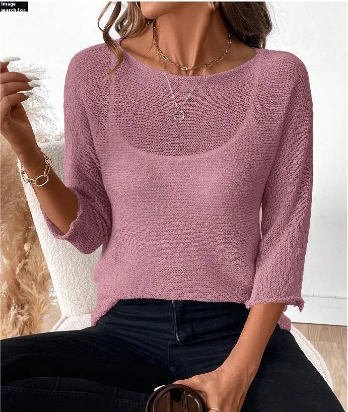 Women's thin knitted off-shoulder overall with 3D pattern in milky white