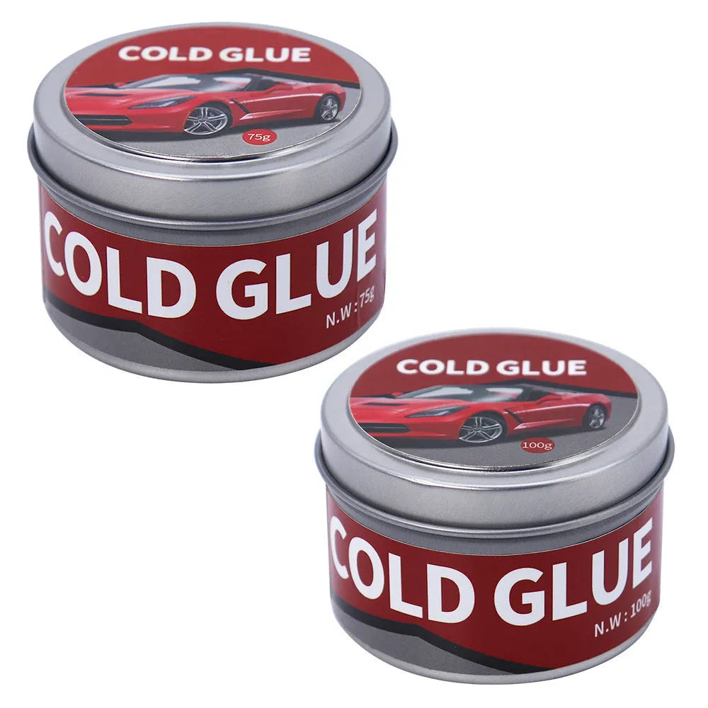 Container of special cold glue for automobile depression repair with applicator, shown in 75g and 100g sizes.