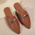 Light brown women's pointed-toe semi-slippers with low heel and rubber soles
