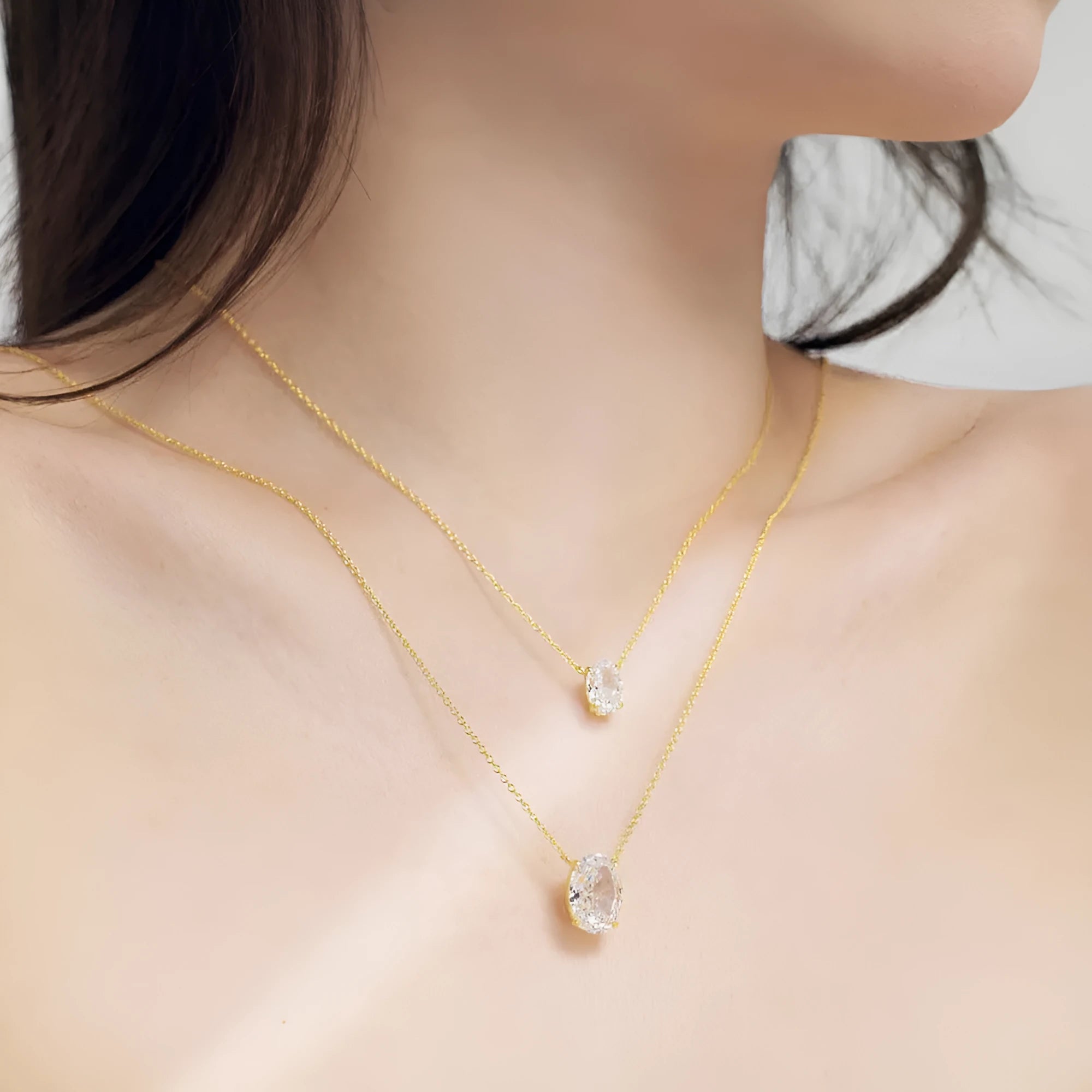 S925 sterling silver necklace with oval ice flower pendant in gold or platinum electroplated finish