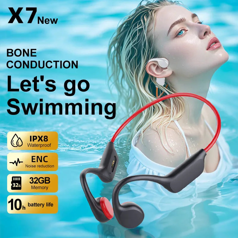 Swimming headset 32G memory waterproof silicone earphones in Black, Red and White Orange options