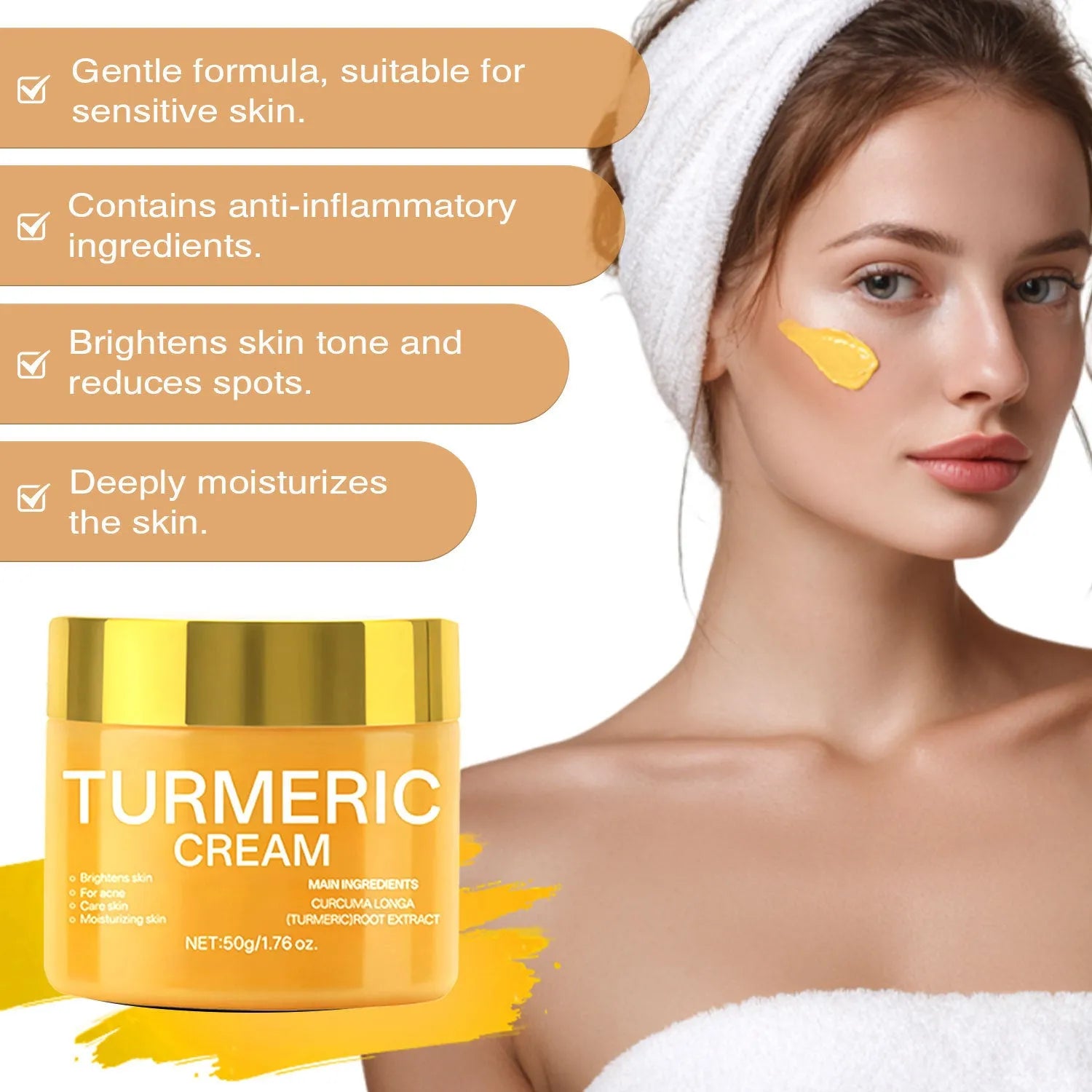 50g jar of brightening hydrating moisturising cream for facial skincare with compact 53mm dimensions