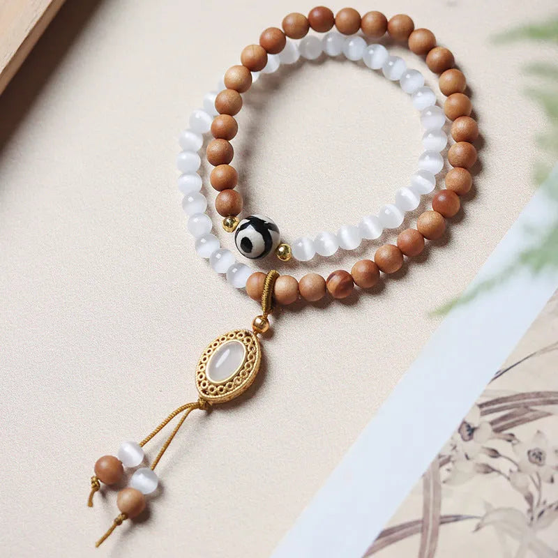 Sandalwood opal double ring Tibetan beads bracelet with mixed materials
