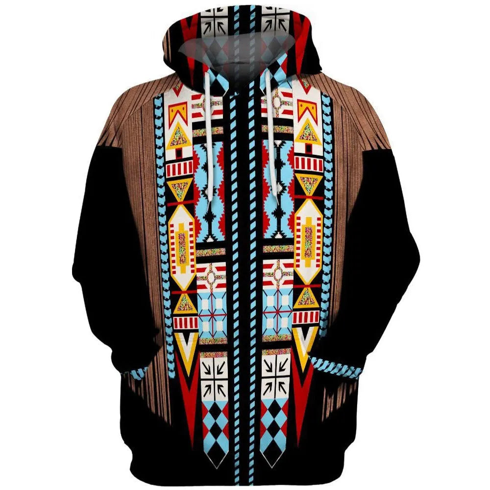 Men's loose fit digital print polyester hoodie with 3D effect pattern, long sleeves, hooded