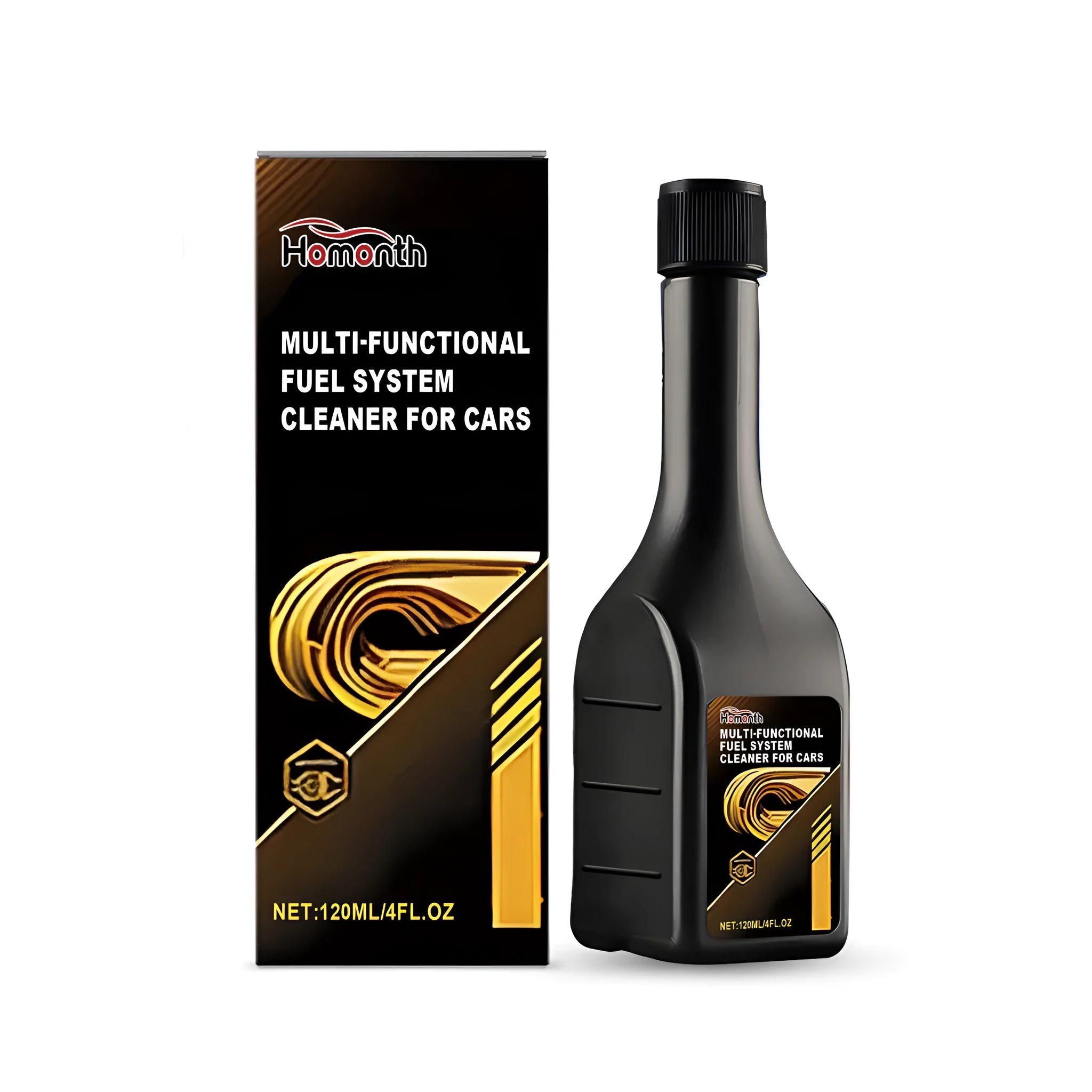 Automotive multifunctional fuel system cleaner in a 120ml bottle with label