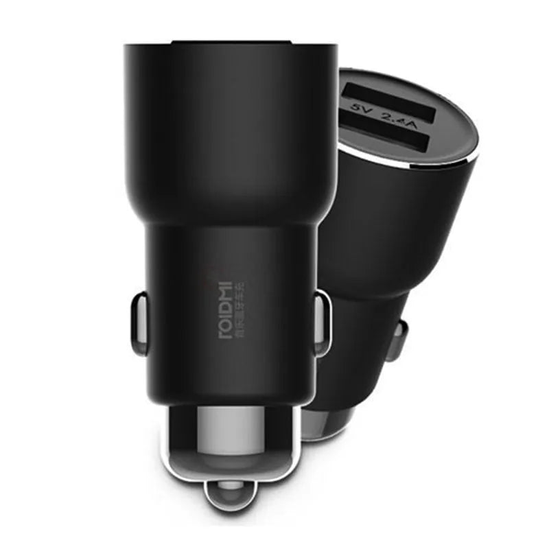 Ruimi 3S black car charger with USB ports measuring 26.5x26.5x61.3mm