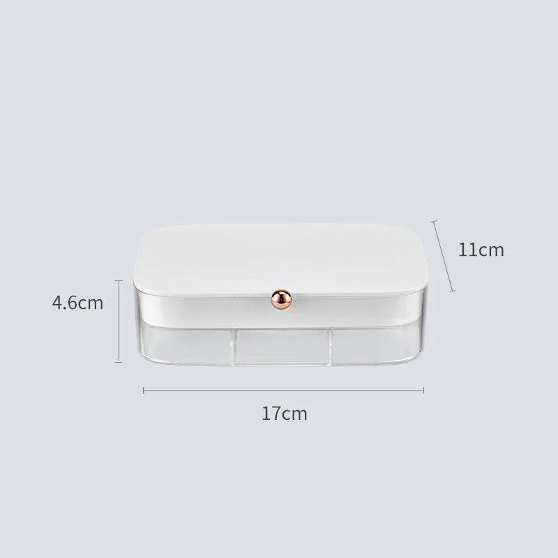 Modern minimalist jewelry storage box with multi-layer compartments measuring 17×11×4.6cm