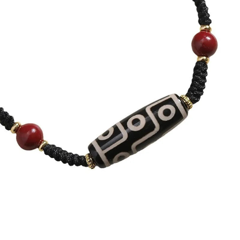 Traditional Tibetan agate Dzi bead bracelet with adjustable shrinkable band for men