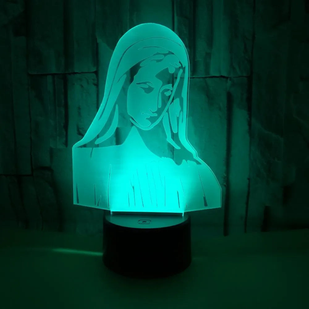 3D LED night light for kids with colourful dual-ring pattern on acrylic panel and remote control.